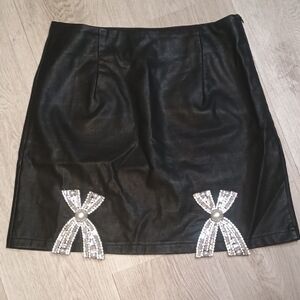 Black Mini Pencil Skirt with White Embellishments